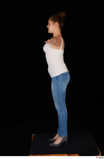  Serina Gomez blue jeans casual dressed grey high heels standing t poses white top whole body 0003.jpg